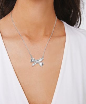 Imitation Pearl and Cubic Zirconia Bow Pendant Necklace