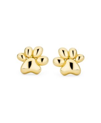 Tiny Mini BFF Animal Puppy Kitten Pet Dog Lover Cat Paw Print Stud Earrings 14K Yellow Gold Safety Clutch Screw back