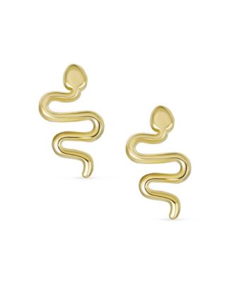 Minimalist Tiny Mini Garden Reptile Serpent Snake Stud Earrings 14K Yellow Gold Safety Clutch Screw back