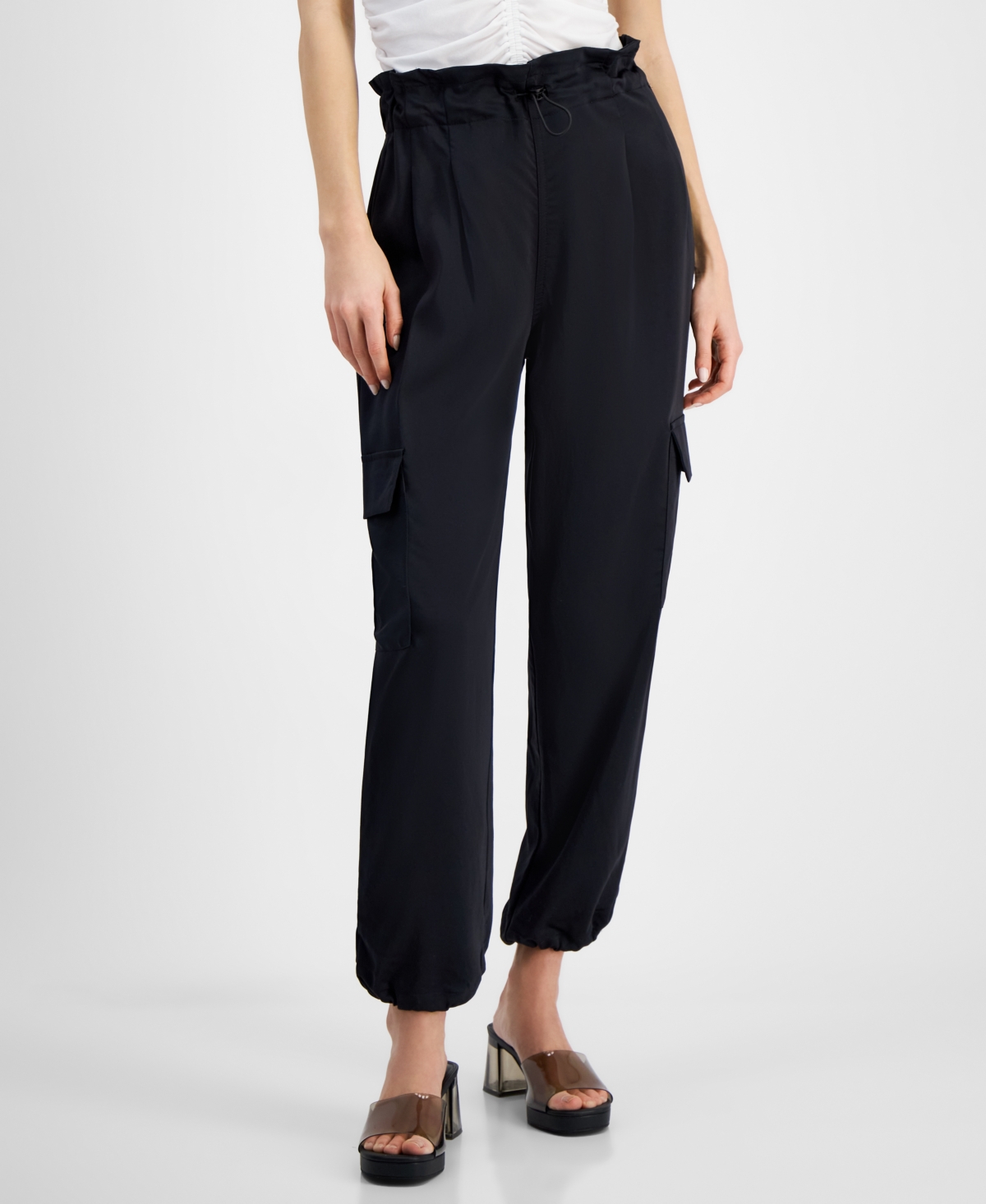 Dkny Jeans Women's High-waisted Cargo Pants In Blk - Black