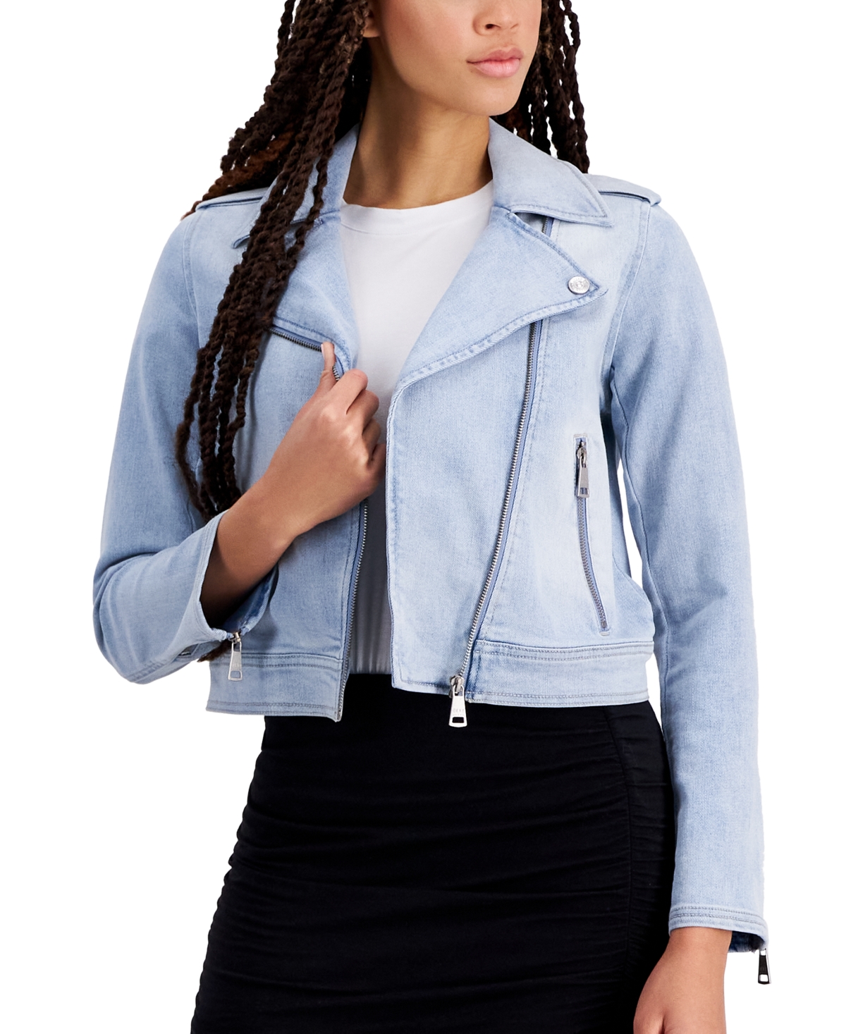 Shop Dkny Jeans Women's Denim Moto Jacket In G - Broadway
