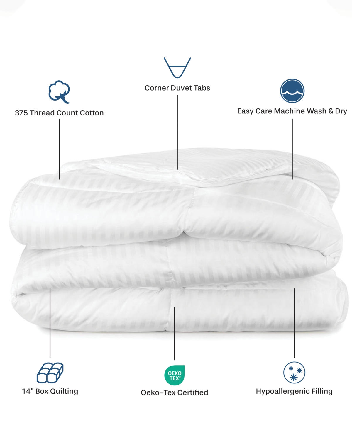 Eddie Bauer All Seasons 400 Thread Count Down Alternative Striped Luxury Oversized Duvet Insert,