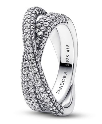 Timeless Sterling Silver Pave Crossover Dual Band Ring