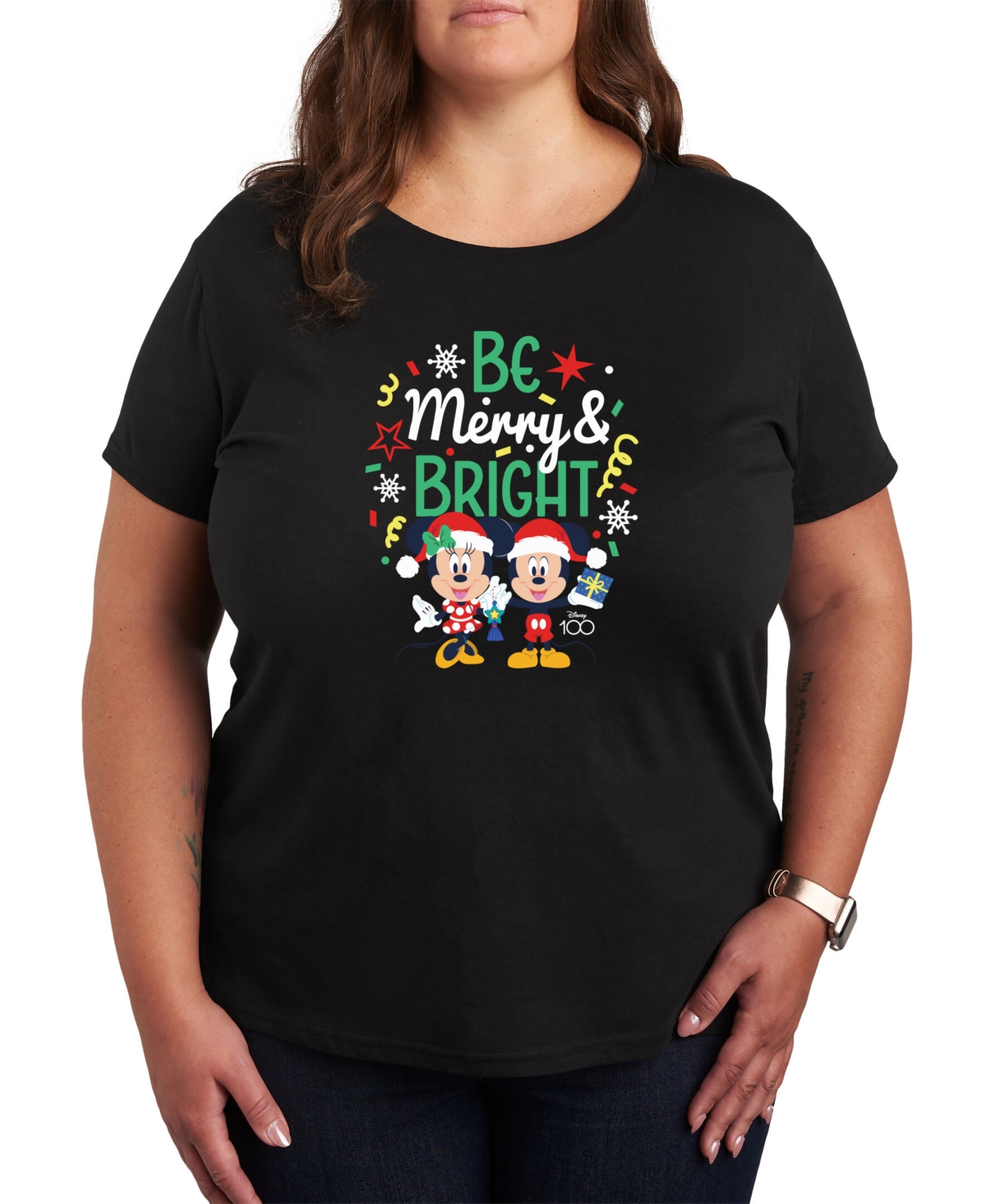Air Waves Trendy Plus Size Disney 100 Holiday Graphic T-shirt In Black