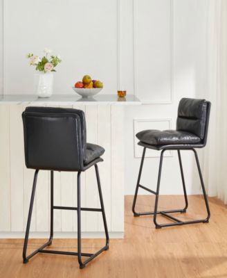 Set of 2 Leatherette Modern Thick Bar Stool with Metal Legs