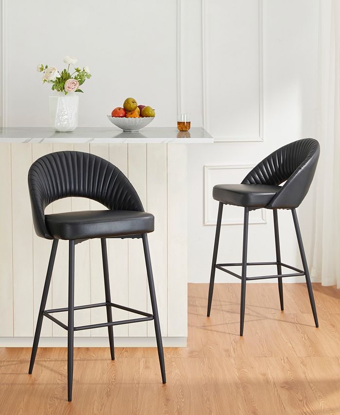 Glitzhome Set of 4 Leatherette Modern Quilted Bar Stool with Metal