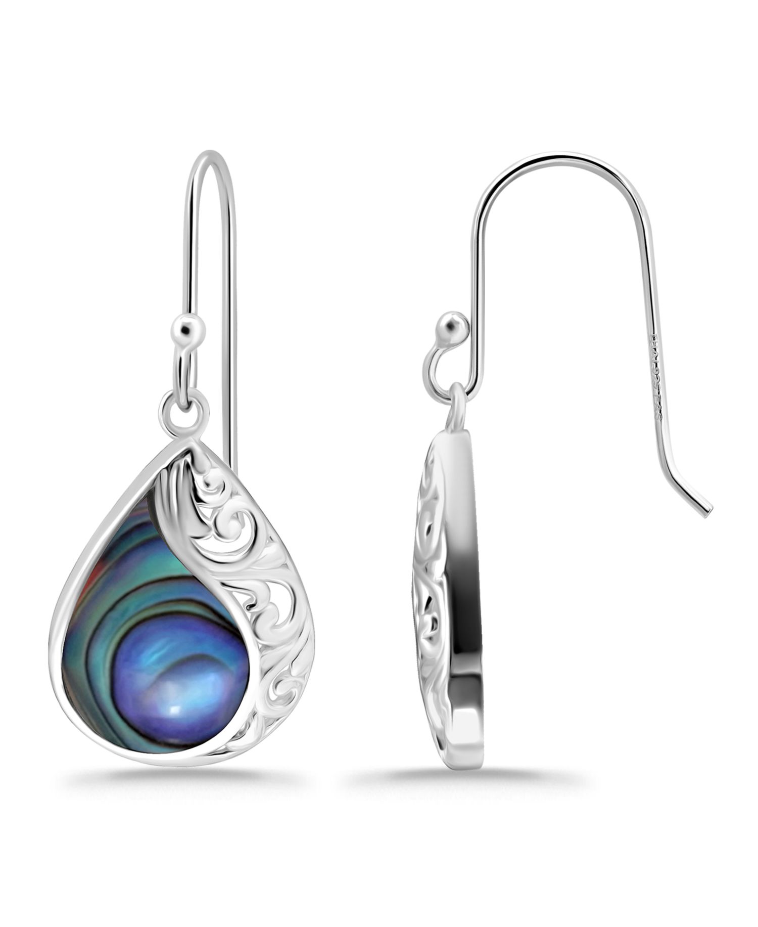 Abalone or Pink Shell Inlay Teardrop Filigree Fishhook Earrings