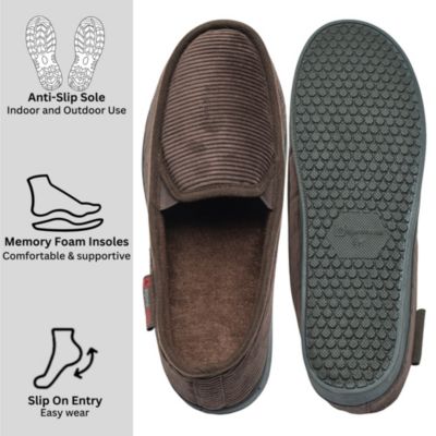 Men's Wide Slippers Steve Moccasin House Shoes Memory Foam Insole Corduroy Slip-On Terry Lining Indoor Outdoor Non-Slip Rubber Outsole