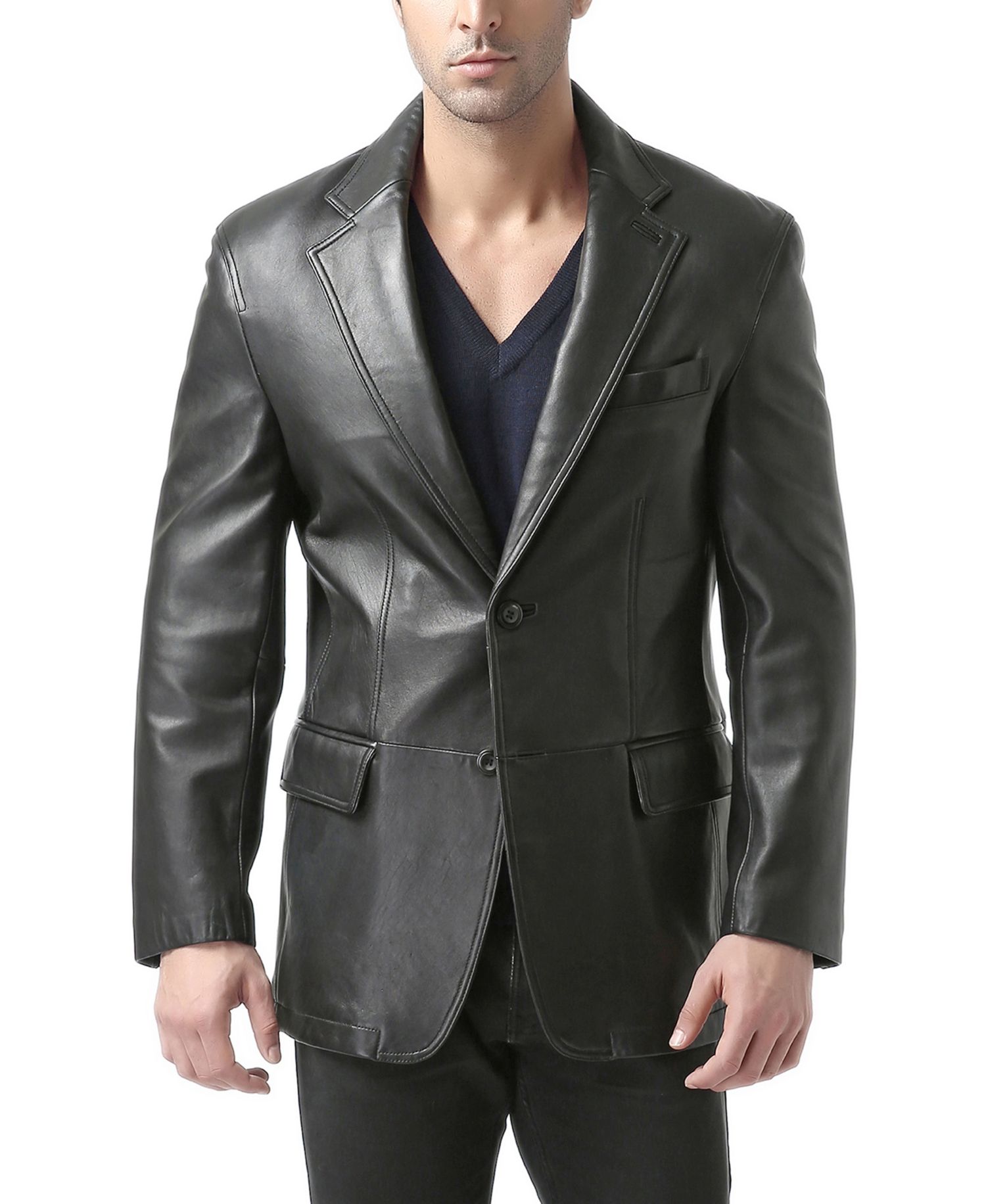 Men Two-Button Leather Blazer - Tall
