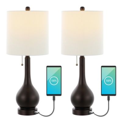 Tyler Modern Classic Gourd Iron LED Table Lamp with Dual USB Charging Port (Set of 2)