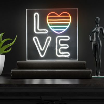 Love Square Contemporary Glam Acrylic Box USB Operated LED Neon Light