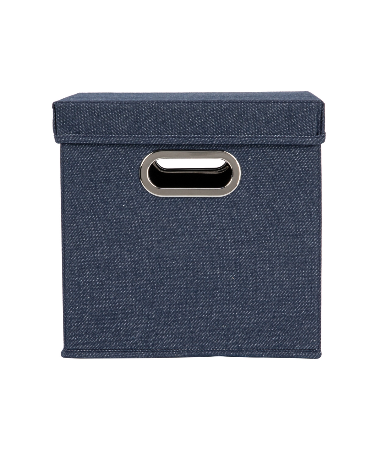 Shop Household Essentials Collapsible Cotton Blend Cube Storage Box With Lid And Metal Grommet Handle, Set Of 2 In Blue