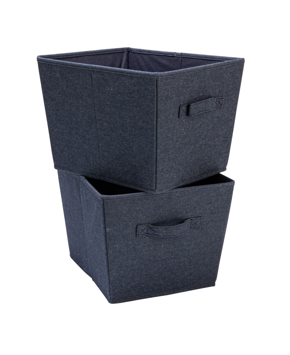 Tapered Fabric Hard-Sided Storage Bins with Cloth Handles, Set of 2 - Blue