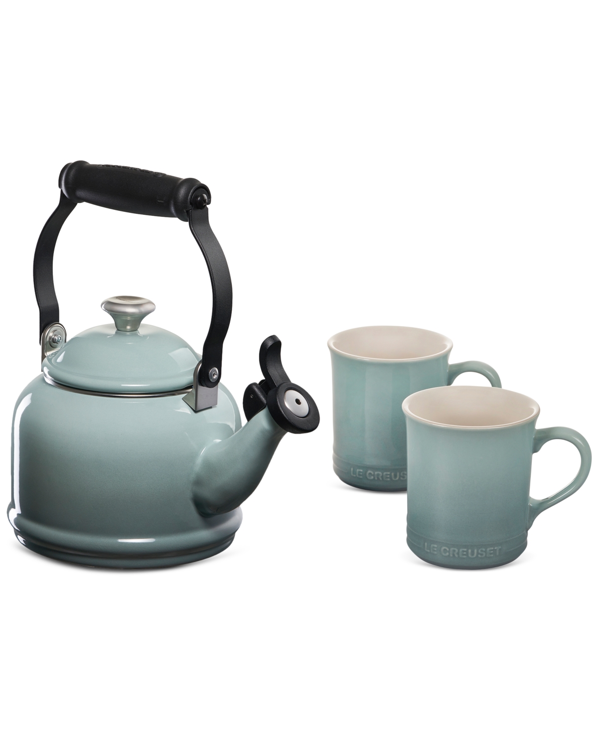 Le Creuset Enamel-on-steel Demi Kettle & Stoneware Mug Set In Gray