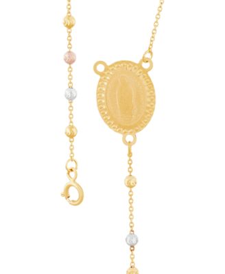 Polished Diamond Cut Rosary with Moonbeads in 14K Yellow, White and Rose Gold.