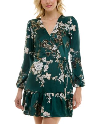 Speechless - Juniors' Floral Faux-Wrap Long-Sleeve Dress
