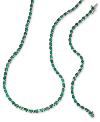 Effy Emerald Diamond Link 18 Collar Necklace Bracelet In Sterling Silver