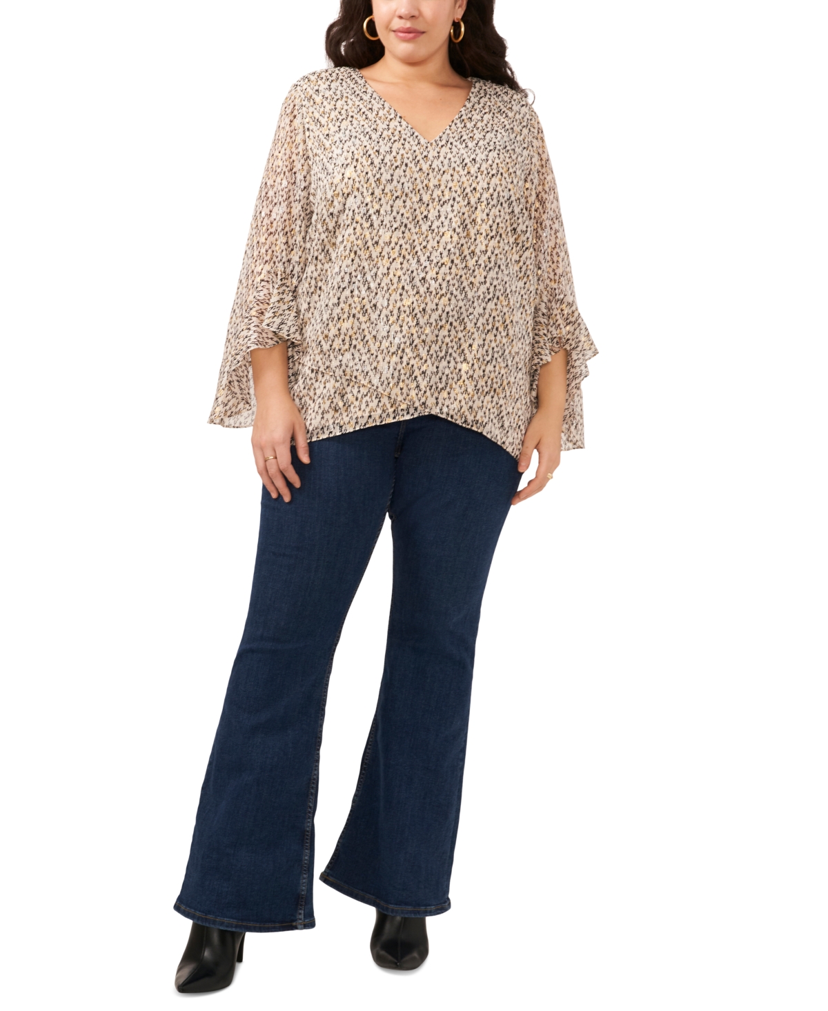 Shop Vince Camuto Plus Size Printed Flutter-sleeve Blouse In Rich Cream
