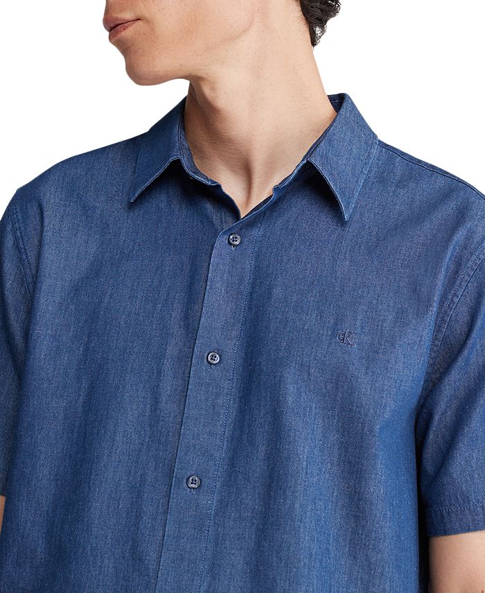 Calvin Klein Men's Regular-Fit Solid Button-Down Chambray Shirt - Macy's