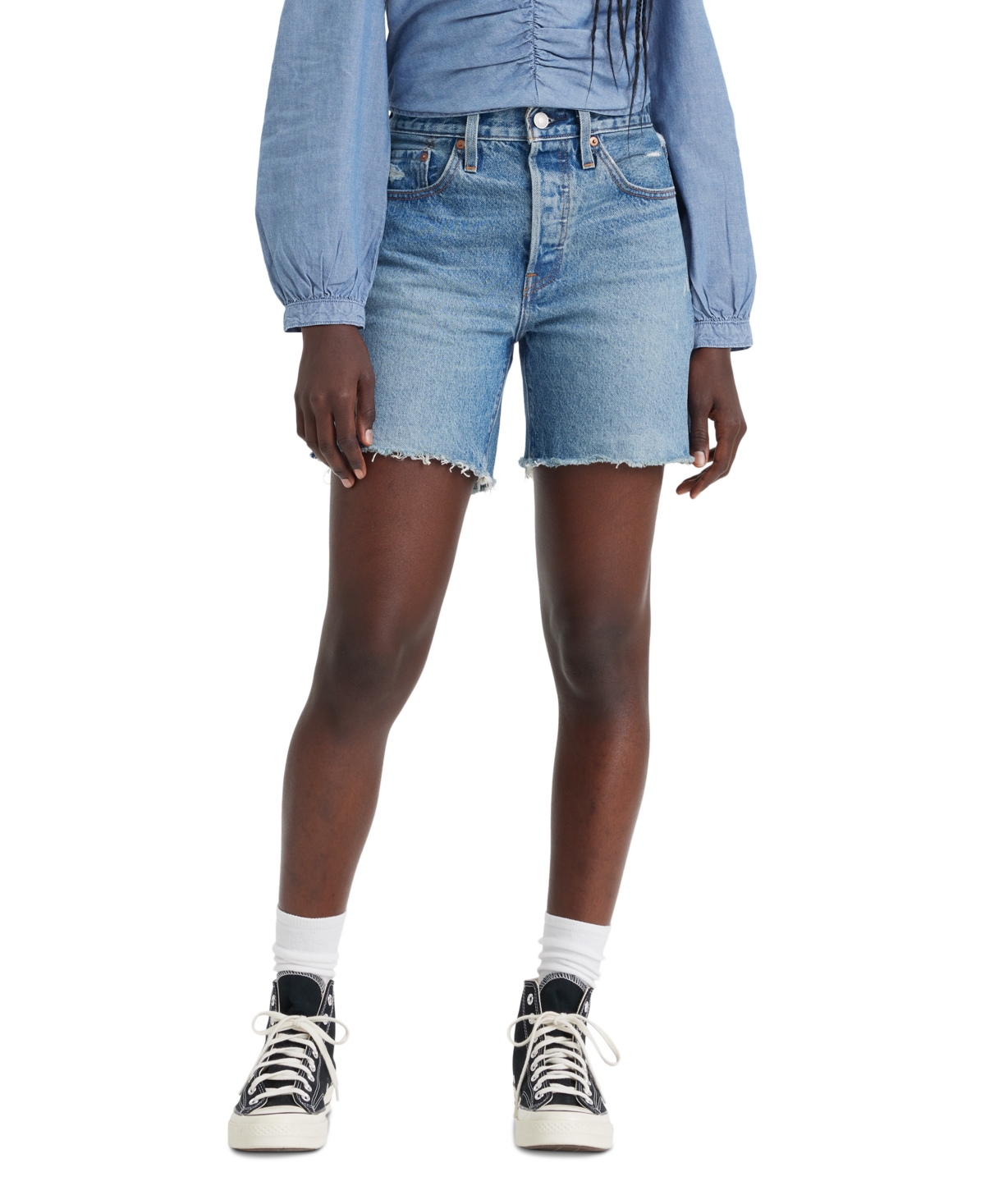 Levi's 501 Mid-thigh High Rise Straight Fit Denim Shorts In Blue
