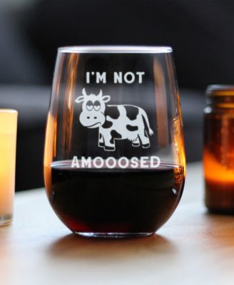 I'm not Amooosed Funny Cow Gifts Stem Less Wine Glass, 17 oz