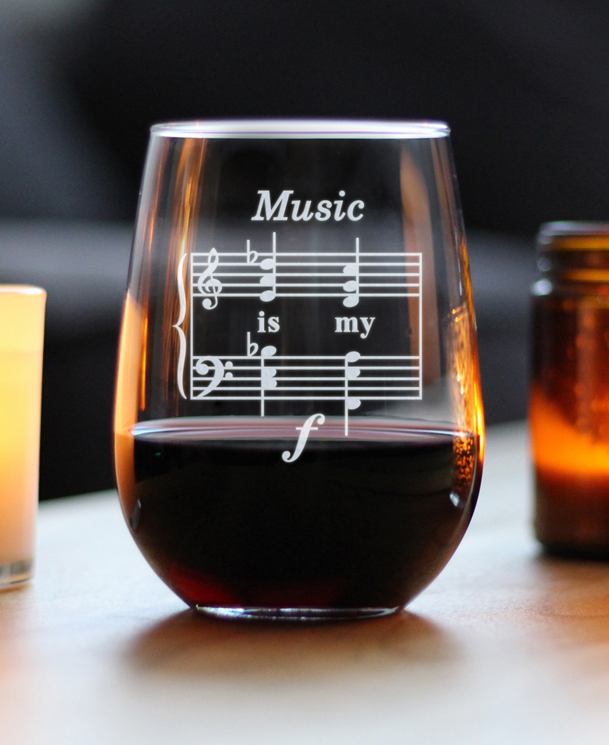 Bevvee Music is my Forte Musician Gifts Stem Less Wine Glass,