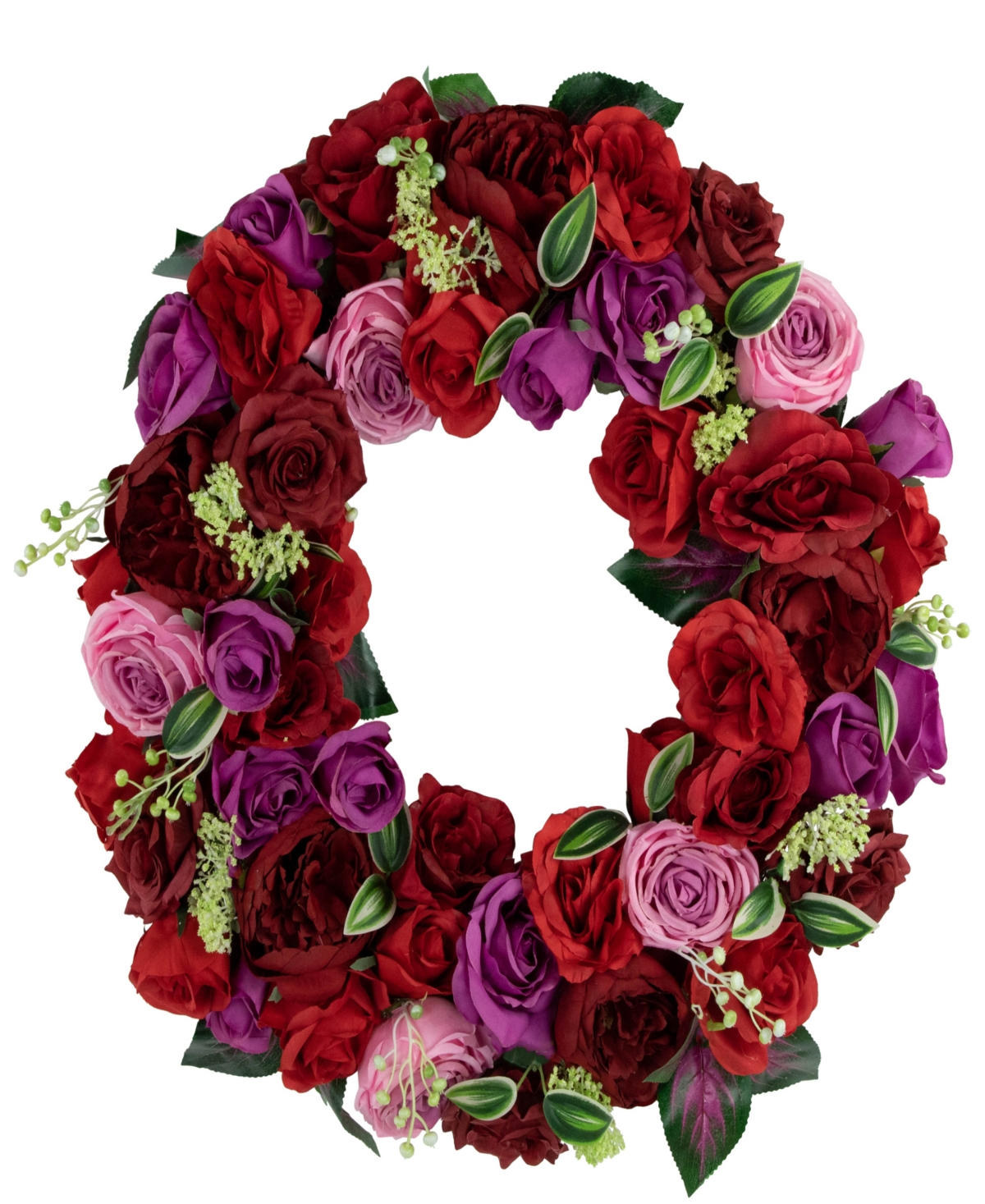 Northlight Mixed Rose Artificial Spring Floral Wreath, 24" In Red