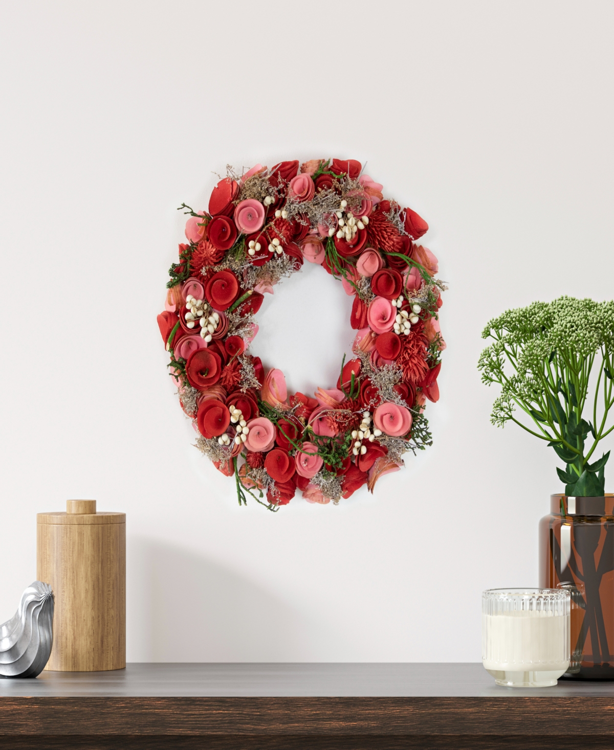 Northlight And Wooden Roses Artificial Spring Wreath, 13", Unlit In Pink