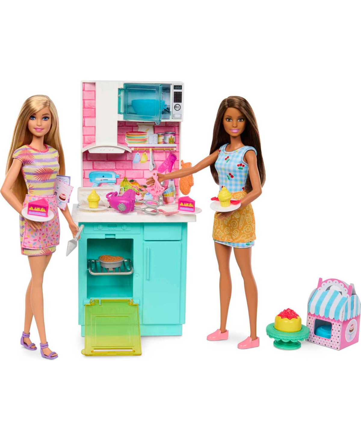 Barbie Kids' Celebration Fun Dolls And Accessories, Baking Playset With 2 Dolls, Oven 15 Plus Accessories In Multicolor