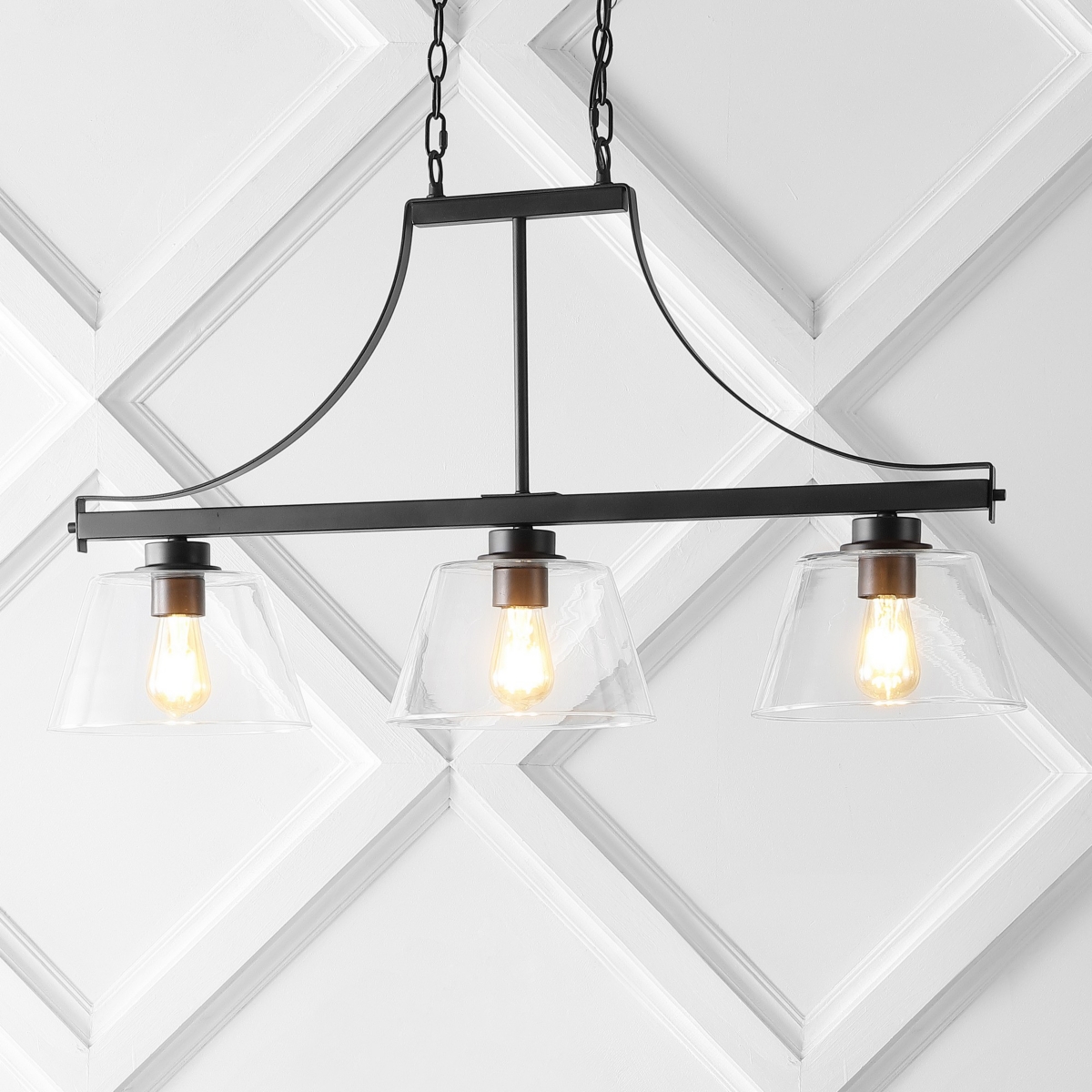 Jayden Industrial Farmhouse Iron/Glass Linear Led Pendant