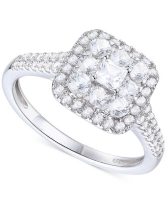 Diamond Princess & Round Halo Ring (1 ct. t.w.) in 14k White Gold - Macy's