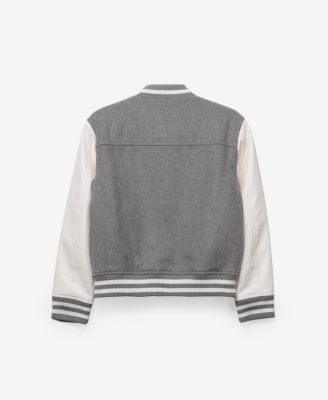 Boy's Wool Varsity Bomber Jacket With Grainy PU Sleeves