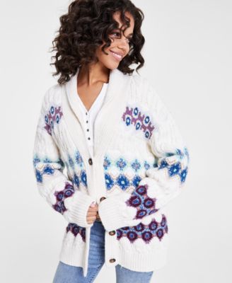 Lucky Brand - Women's Shawl-Collar Intarsia-Knit Cardigan