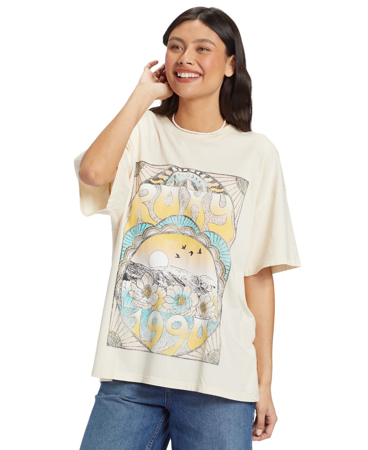 Roxy Juniors' Desertscape Boyfriend Graphic T-shirt In Tapioca