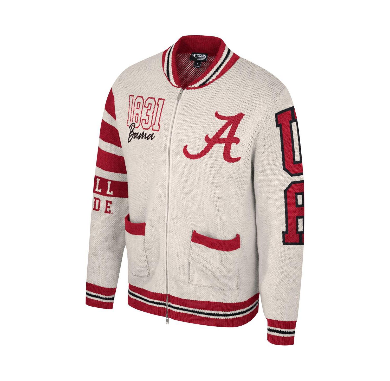 Men's and Women's Cream Alabama Crimson Tide Jacquard Full-Zip Sweater