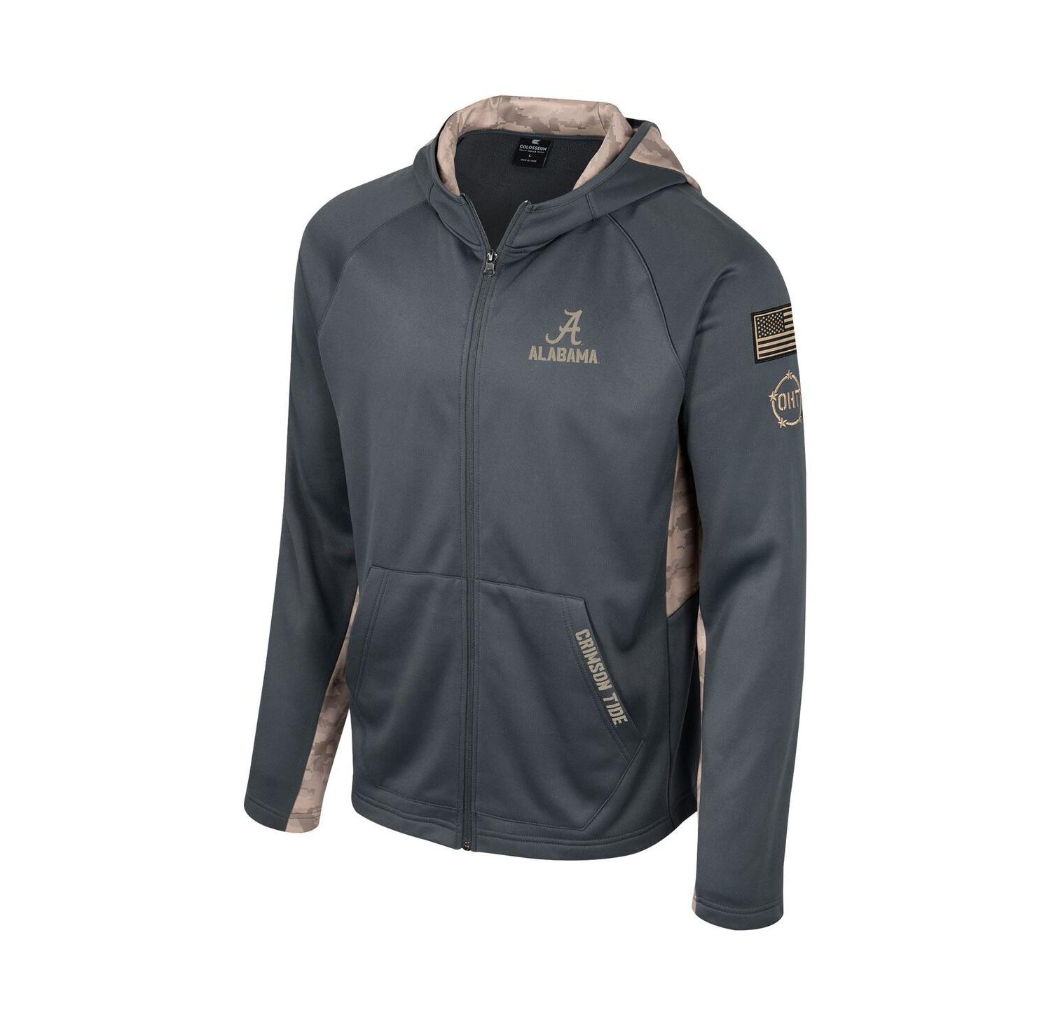 Men's Charcoal Alabama Crimson Tide OHT Military-Inspired Appreciation Camo Raglan Full-Zip Hoodie