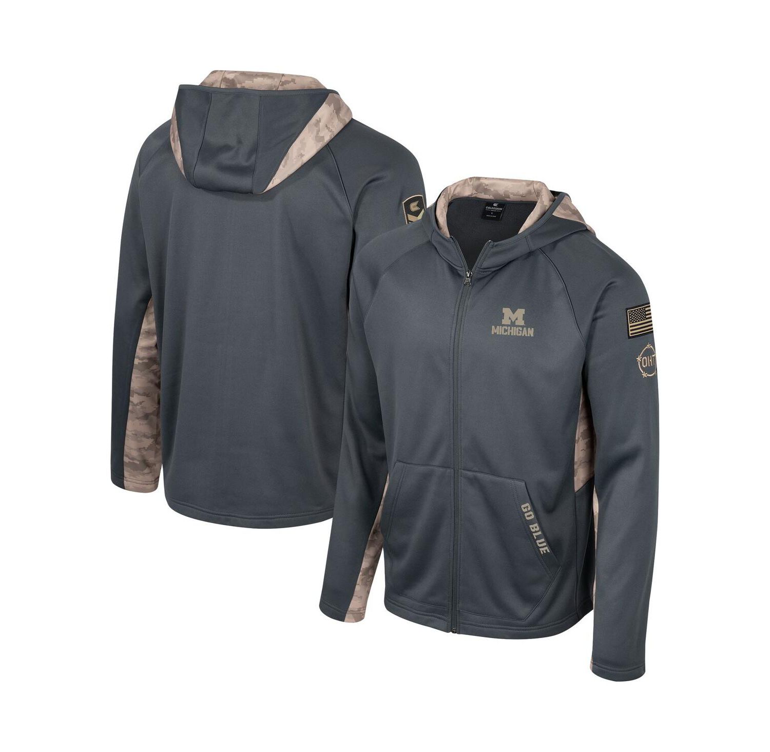 Men's Charcoal Michigan Wolverines OHT Military-Inspired Appreciation Camo Raglan Full-Zip Hoodie