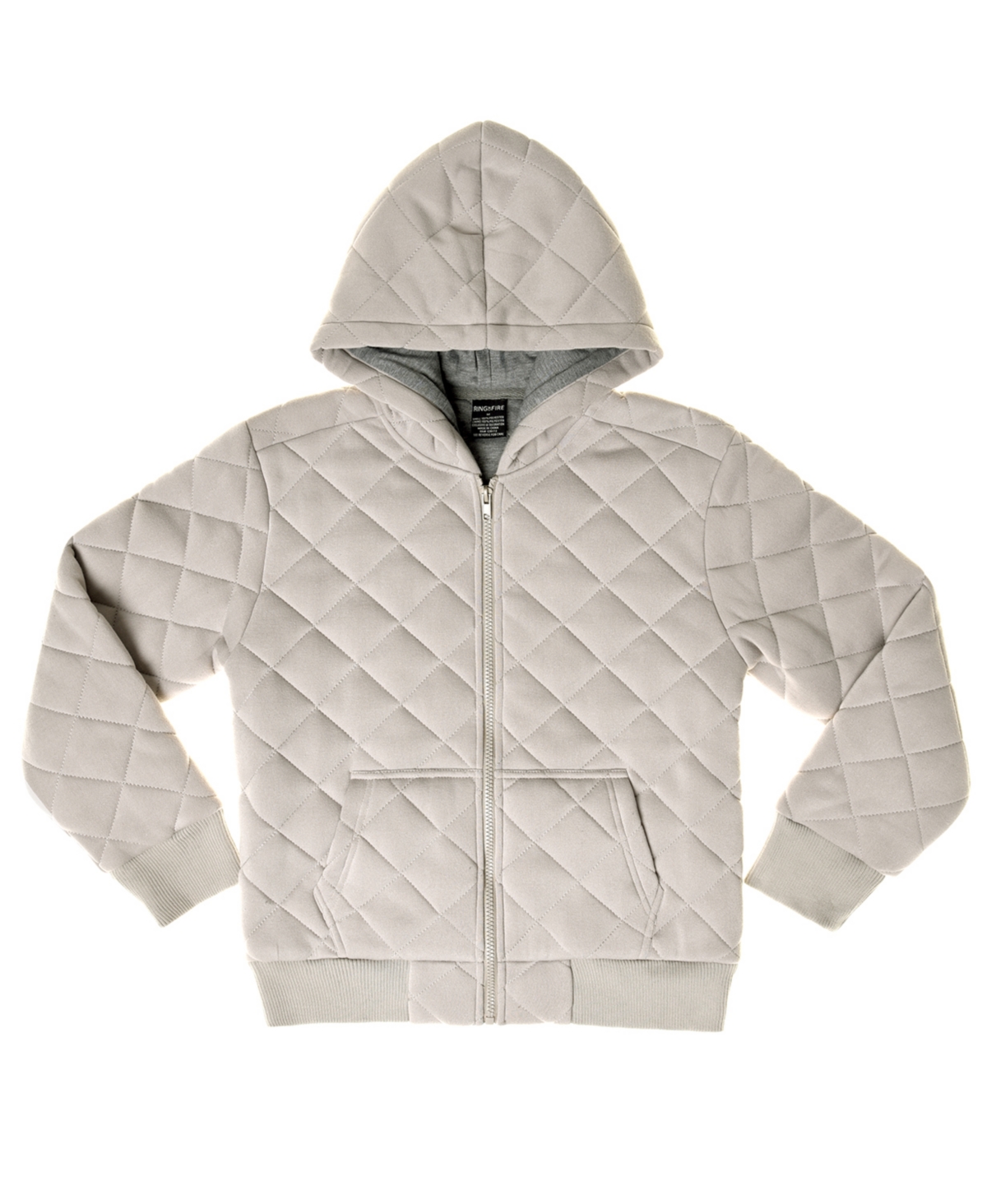 Ring Of Fire Kids' Big Boys Jersey Lining Quilted Zip Up Hoodie Jacket In Chateau Gray