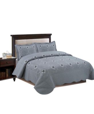 3 Piece Quilted Embroidery Quilts Bedspreads Set Emma Queen