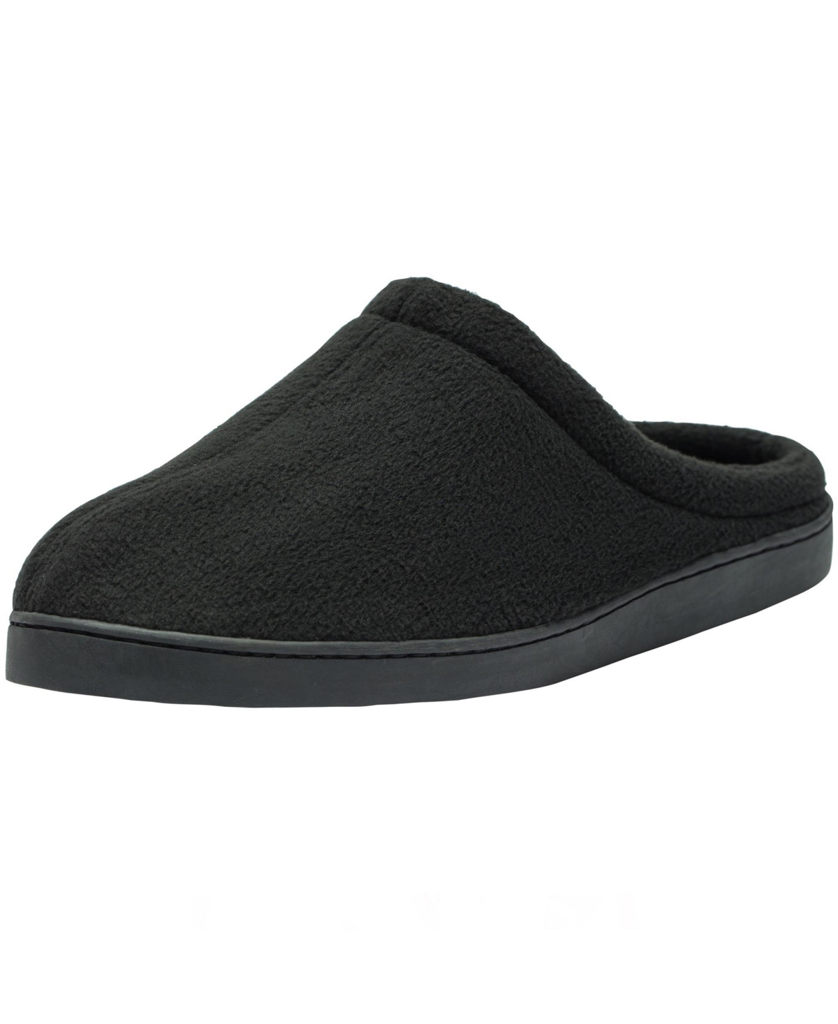 Mens Memory Foam Fleece Clog Slippers Wide Warm Slip On House Shoes - Black
