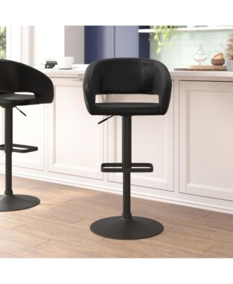 Shae Contemporary Upholstered Adjustable Height Barstool With Rounded, Cutout Mid-Back And Pedestal Base