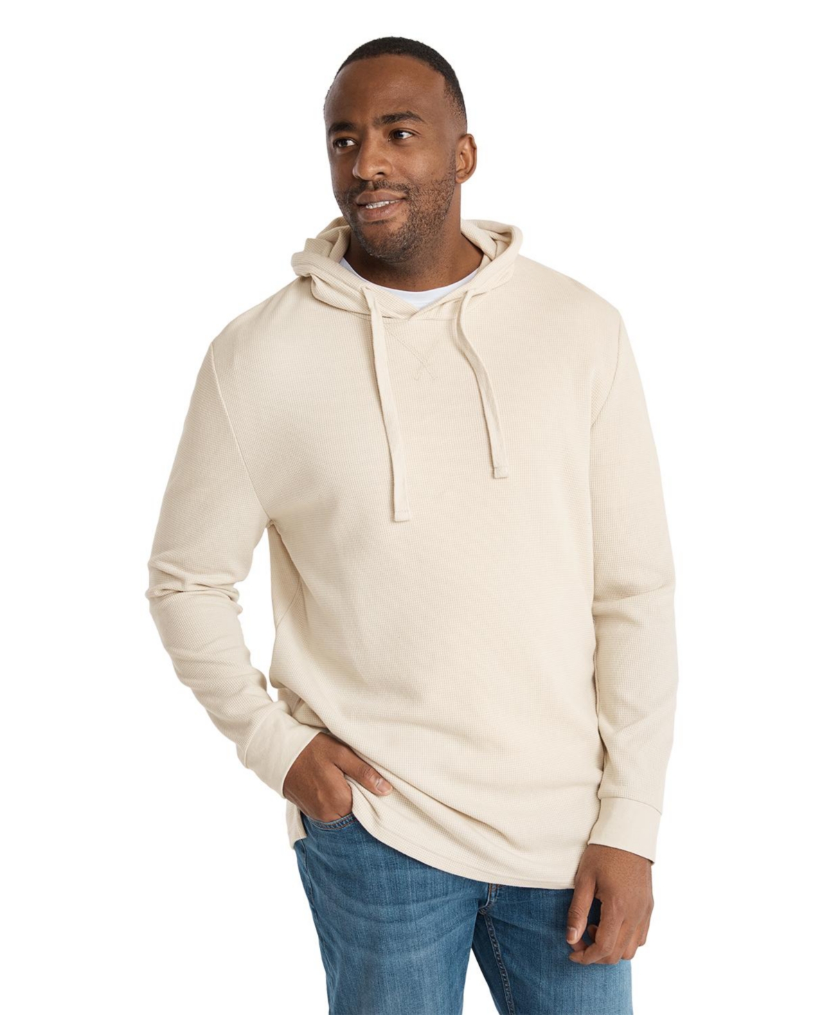 Mens Waffle Hooded Long Sleeve Sweatshirt - Denim