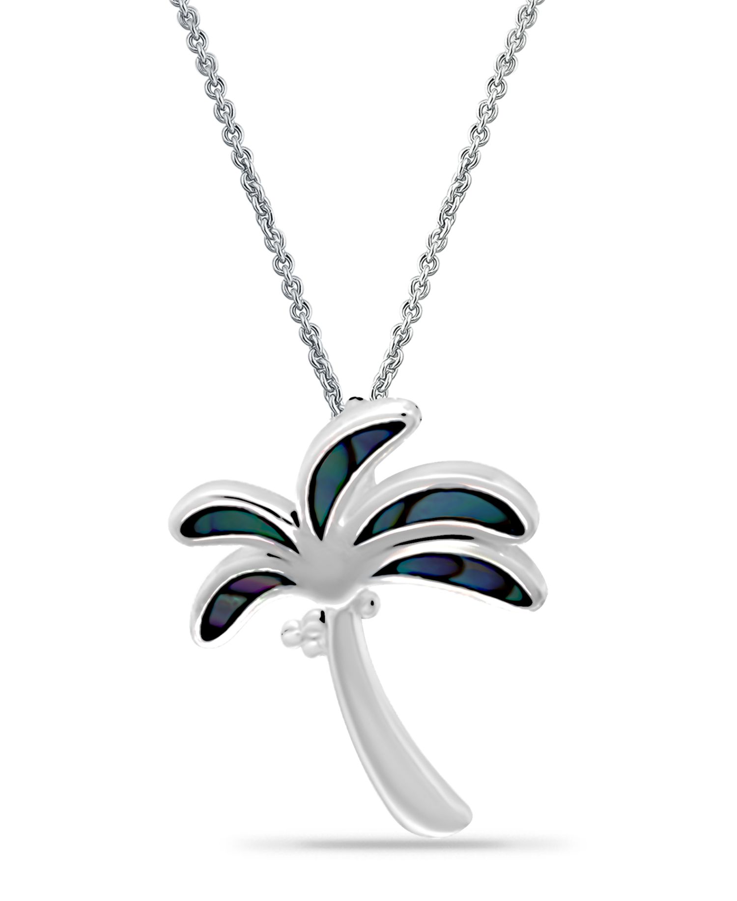 Abalone or Pink Shell Inlay Palm Tree Pendant Necklace