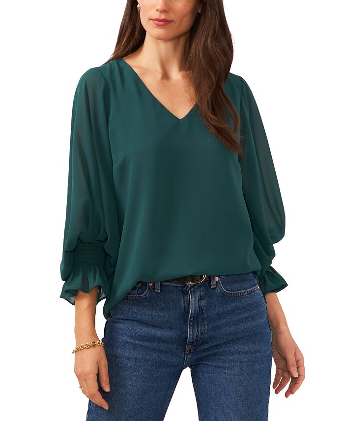 Vince Camuto Women s Solid Color V Neck Blouson Sleeve Top Macy s