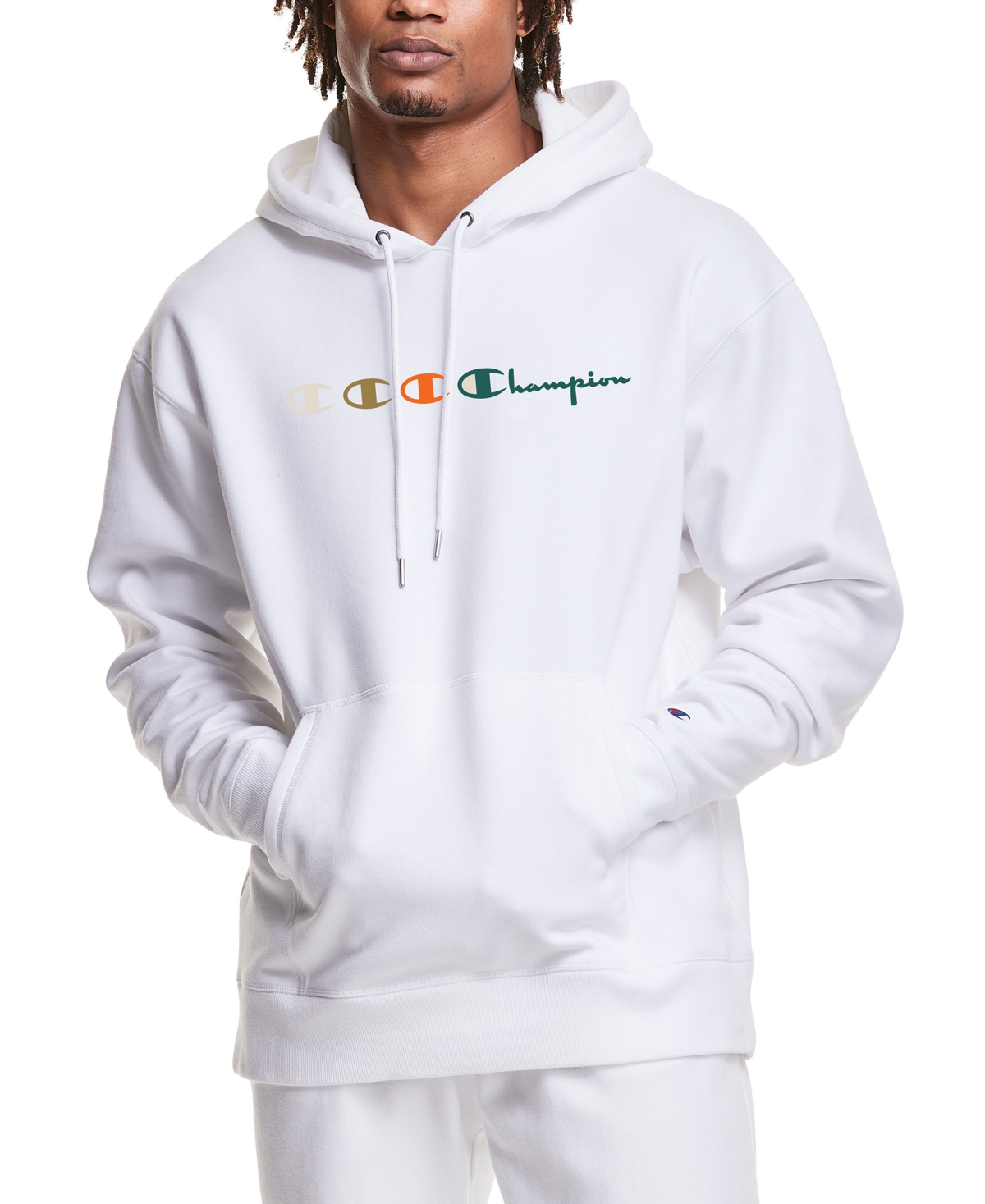 Champion Men's Classic Standard-fit Logo Embroidered Fleece Hoodie In White
