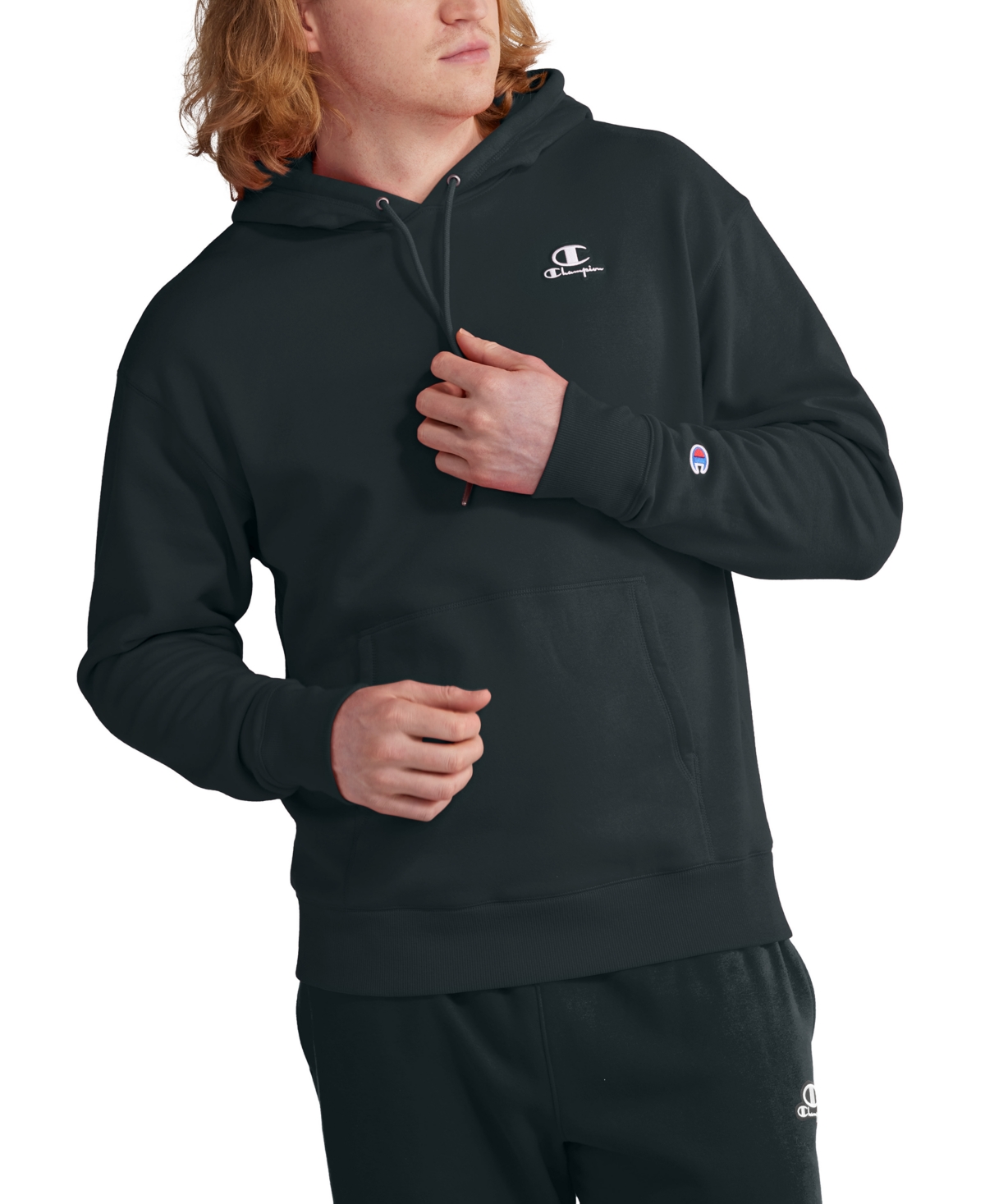 Champion Men's Classic Standard-fit Logo Embroidered Fleece Hoodie In Black