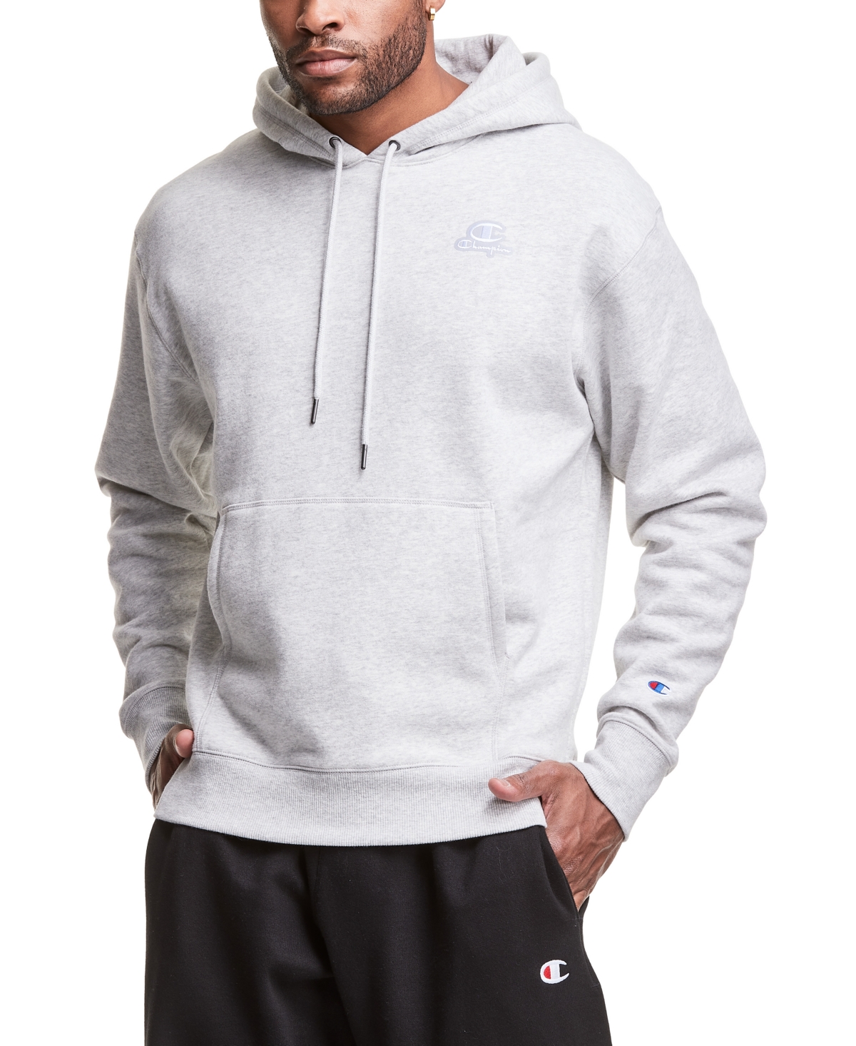 Champion Men's Classic Standard-fit Logo Embroidered Fleece Hoodie In Bleached Stone Cream Heather