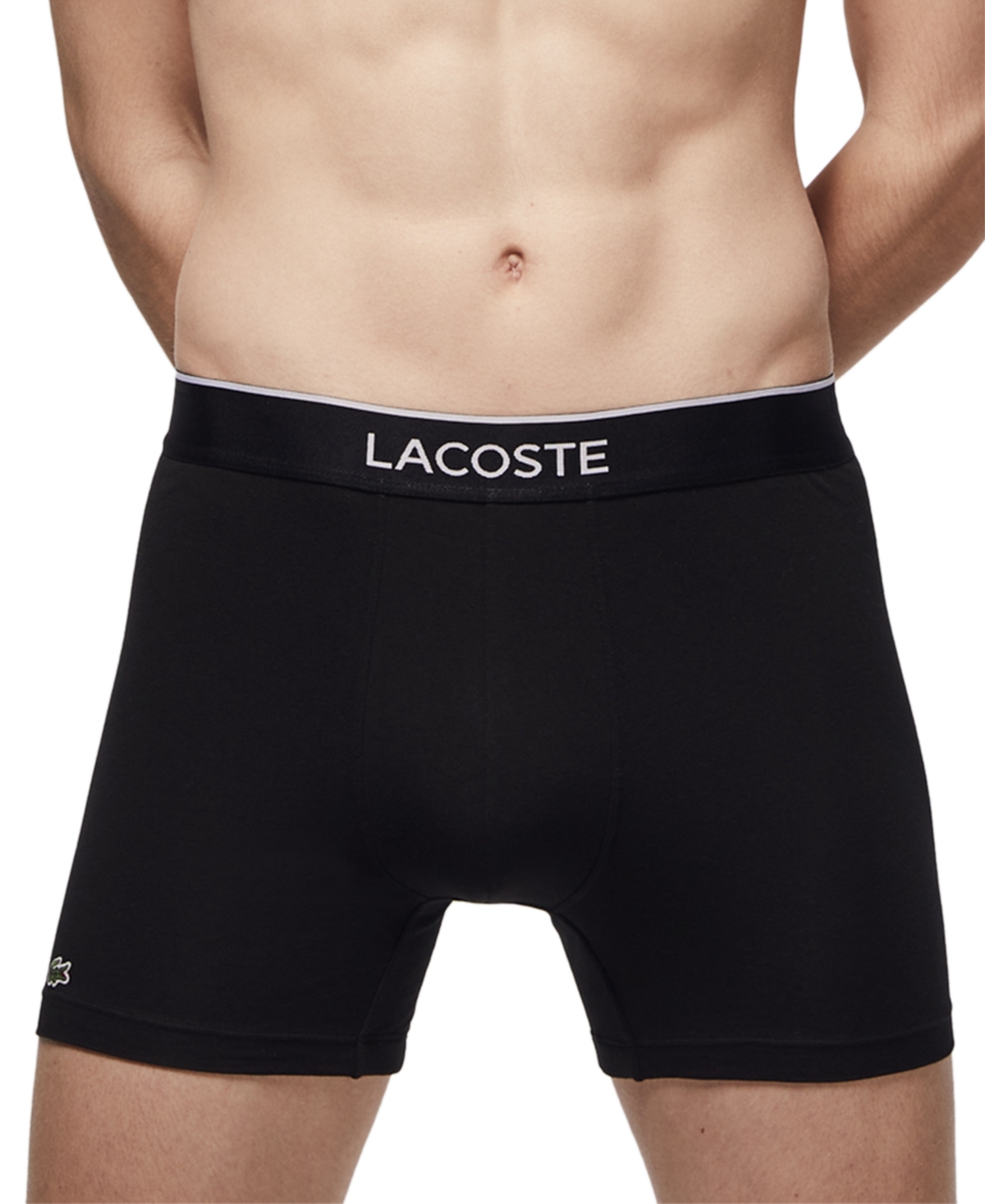 Lacoste Men's Crocodile-Print Stretch Boxer Brief Set, 3-Pack - Pitch Chine, Silver-Tone