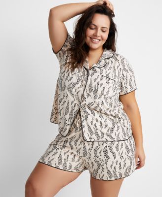 State of Day Women s 2 Pc. Short Sleeve Notched Collar Pajama Set XS 3X Created for Macy s Macy s