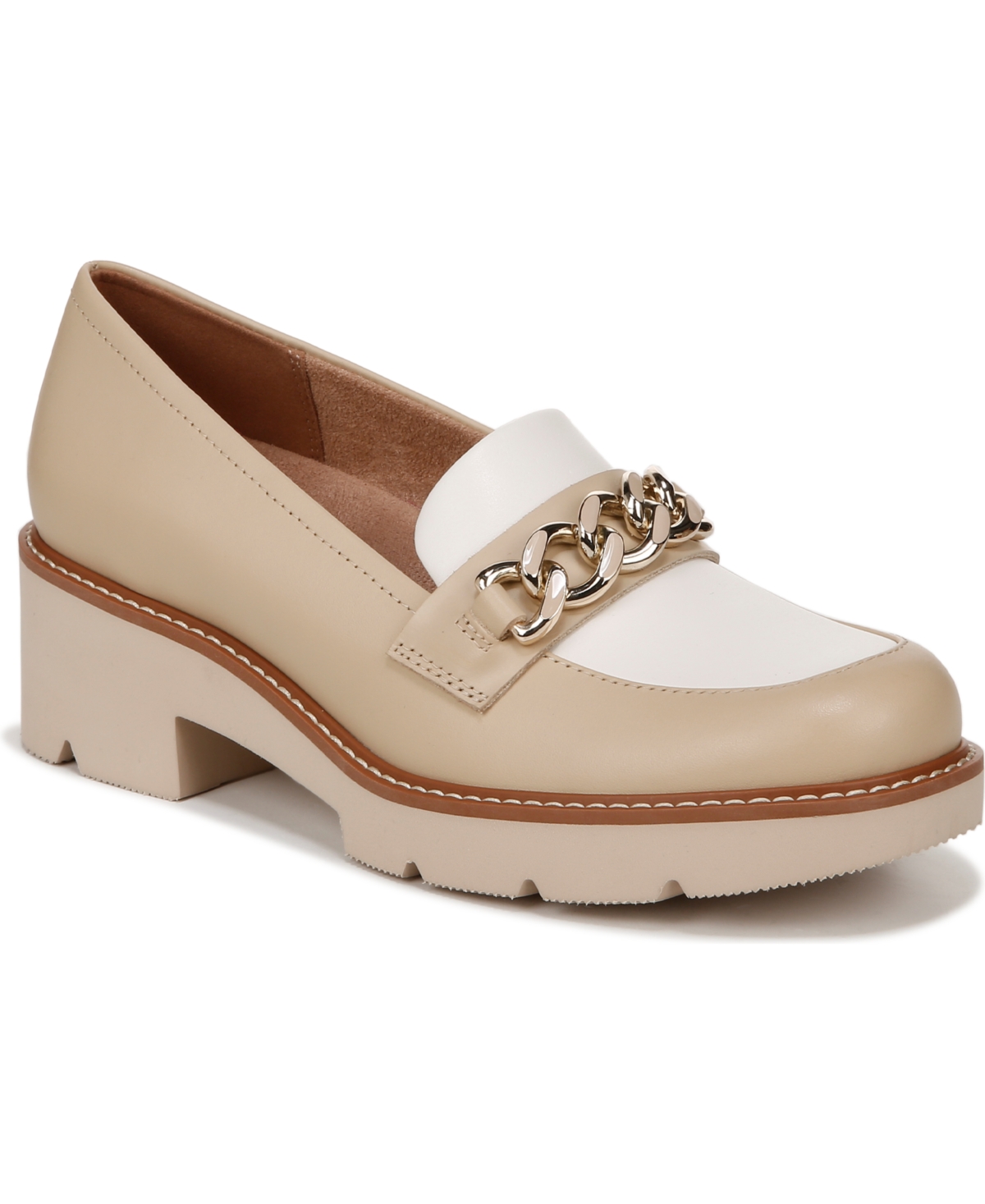 Naturalizer Desi Lug Sole Loafers In Tan,white Leather